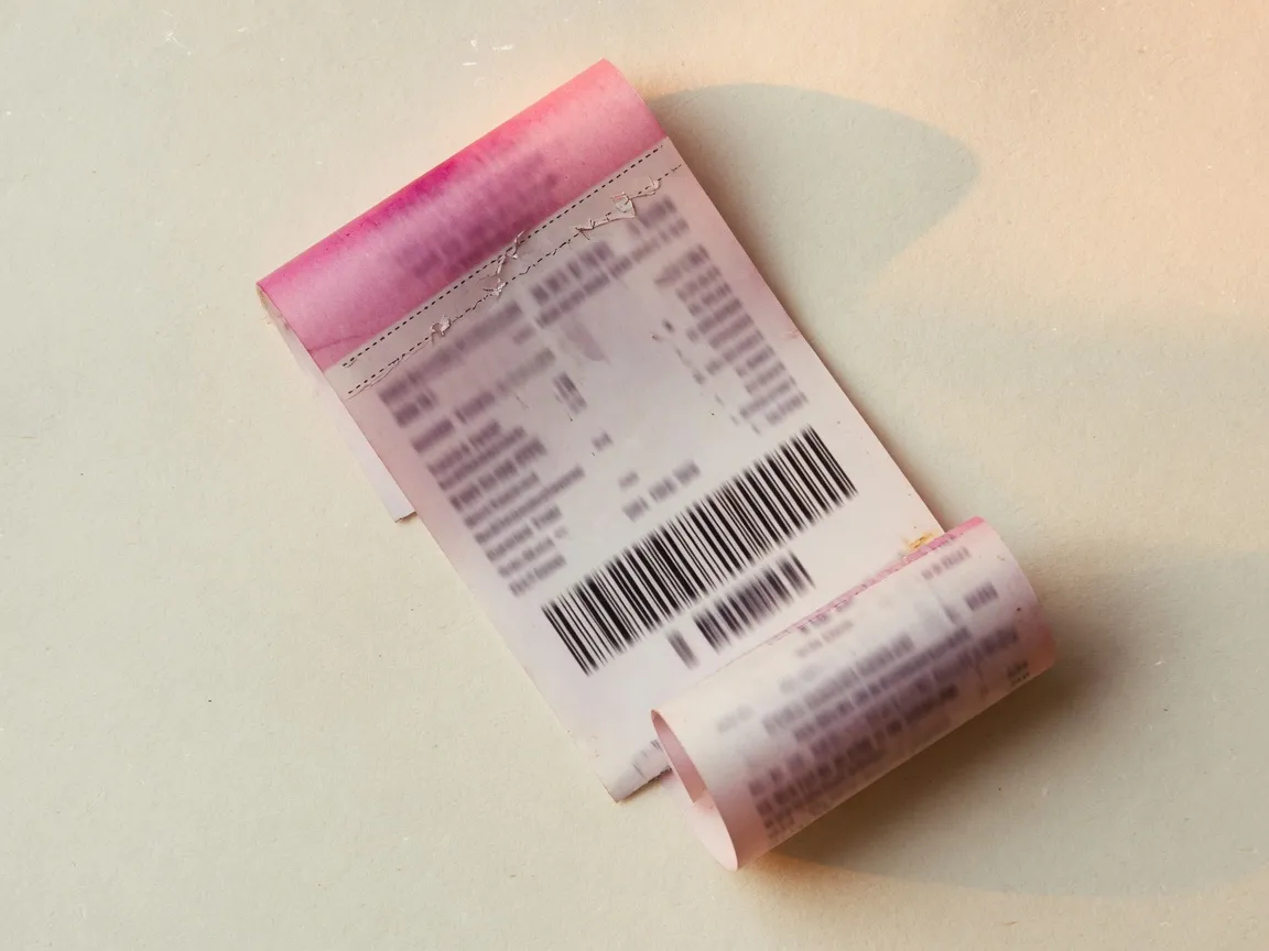 A thermal receipt unrolled on cream paper.
